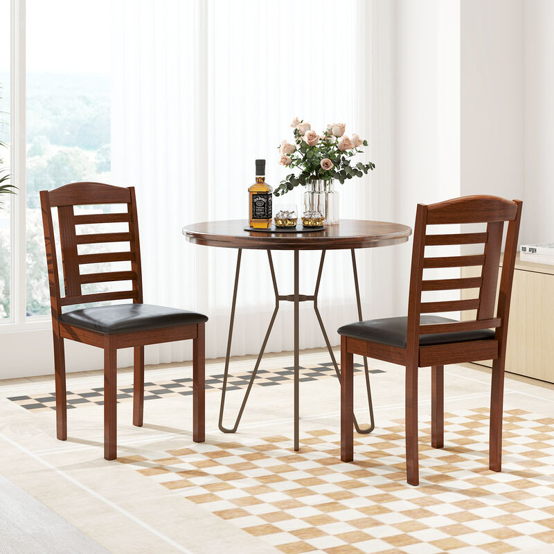Set of 2 Wood Dining Chairs with Faux Leather Seats for Kitchen or Dining Room