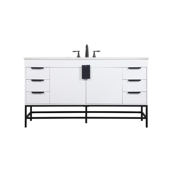 Elegant Kitchen and Bath 60 inch Single bathroom vanity in white