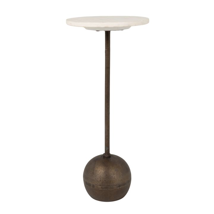 Round Marble Accent Table with Sculptural Ball Base