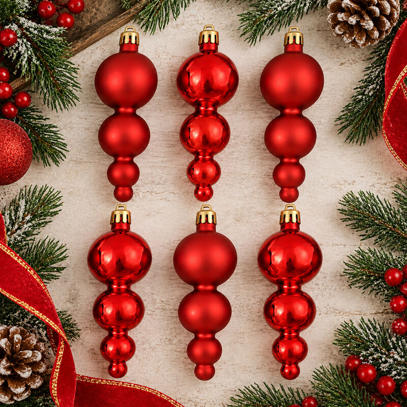 6ct Red Hot Shatterproof 2-Finish Christmas Ornaments 5.75" image number 0