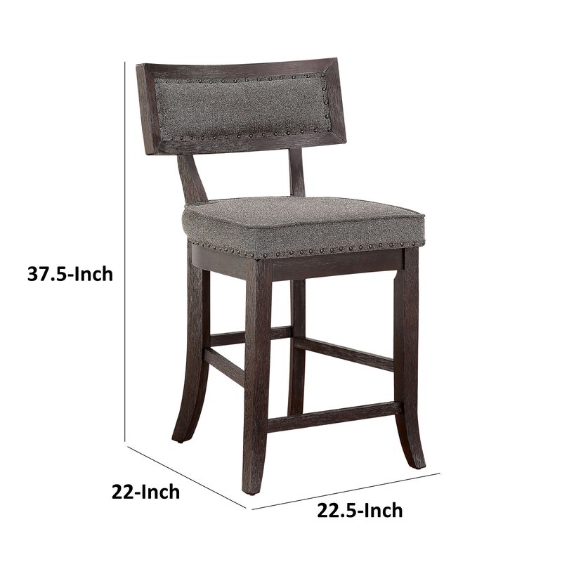 Shan 25 Inch Counter Height Chair, Nailhead Trim, Brown Wood, Set of 2