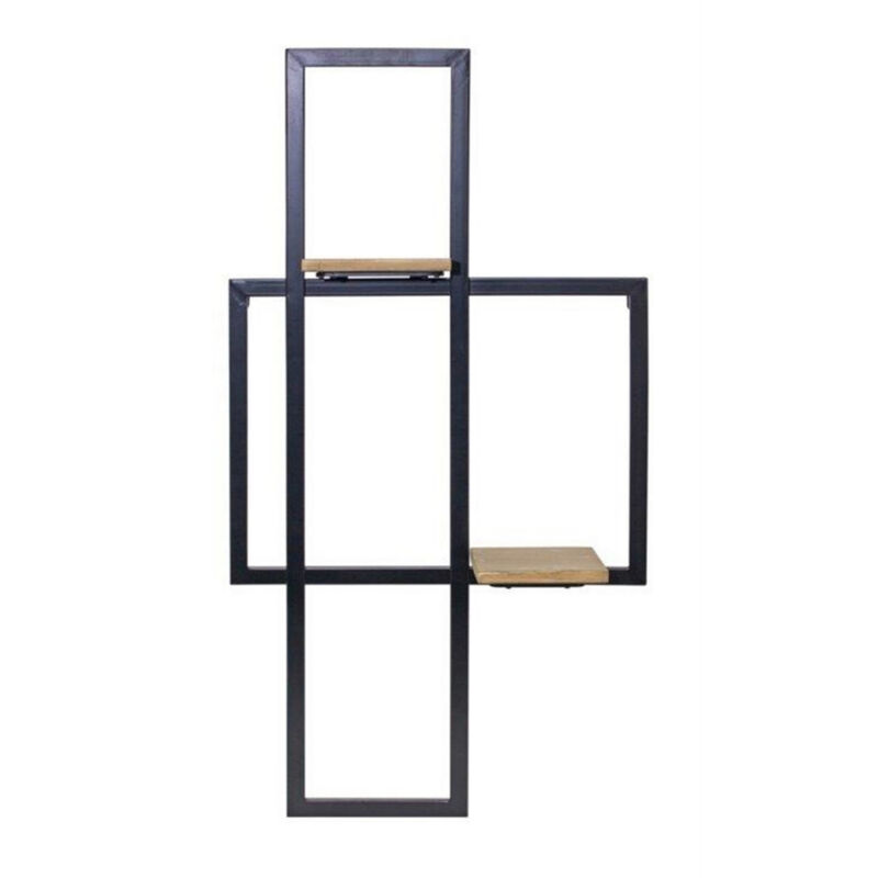 Iron Metal Wall Hanging with Wood Shelves for Decorative Display