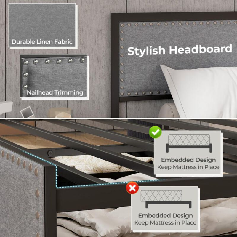 Hivvago Bed Frame with LED Lights Drawer and Metal Slats