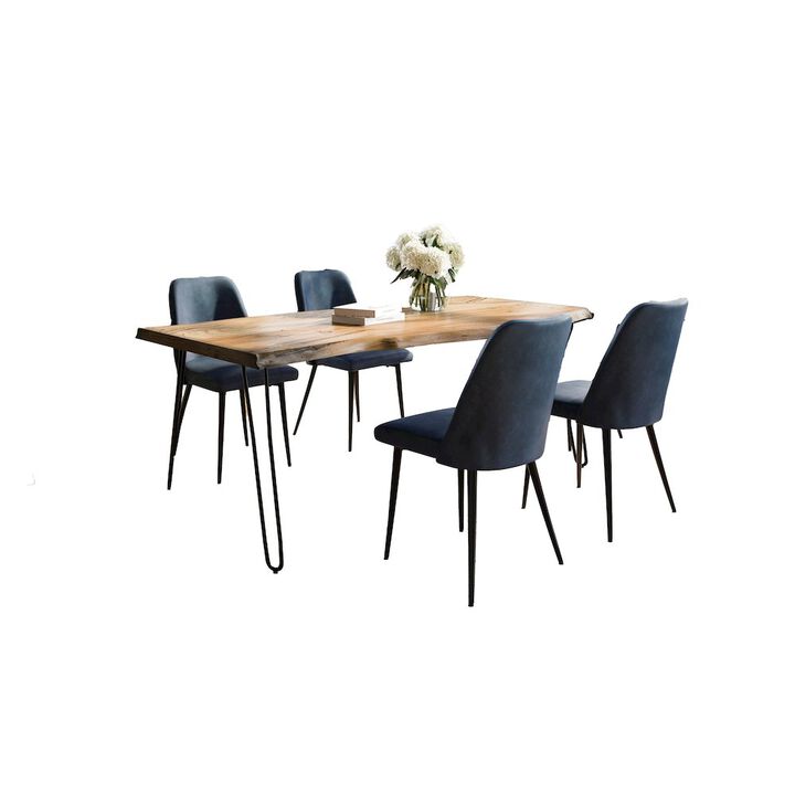 Jofran Five Piece Solid Acacia Dining Set with Upholstered Mid-Century Modern Chairs
