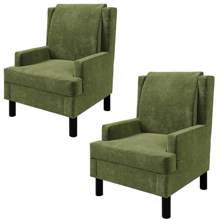 2 Pcs Upholstered Wingback Accent Chair, Modern Reading Armchair for Living Room, Bedroom, Green