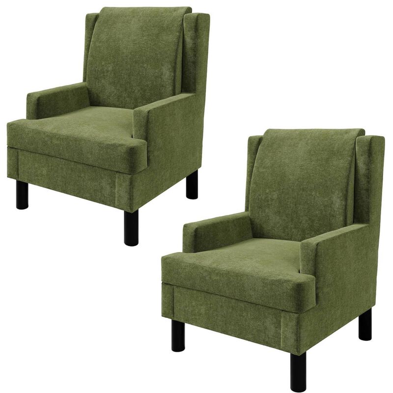 2 Pcs Upholstered Wingback Accent Chair, Modern Reading Armchair for Living Room, Bedroom, Green image number 0