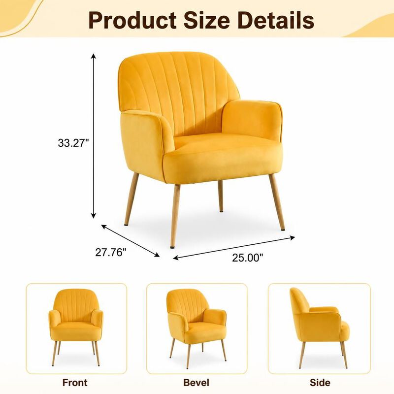 GOODSILO Velvet Upholstered Modern Accent Armchair, Comfortable Single Seating Chair for Living Room Bedroom Office Cafe and Waiting Room image number 1