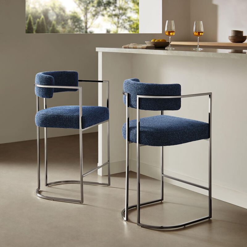 Modway Huron Modern Barrel Counter Stool with Sled Base in Silver Navy image number 1