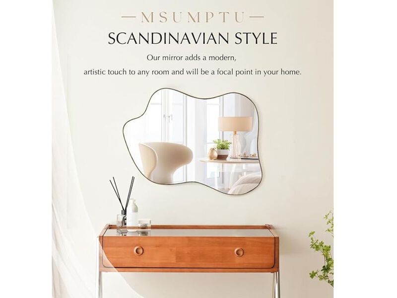 Brass Wave Irregular Wall Mirror &ndash; 24" Metal Frame Modern Decor