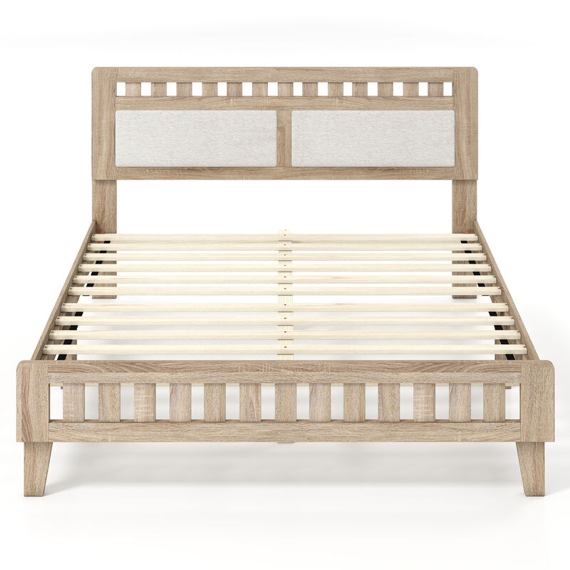Modern Wood Bed Frame with Upholstered Headboard for Home Bedroom-Natural image number 0