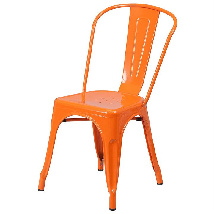 Hivvago Set of 4 Outdoor Indoor Orange Metal Stacking Bistro Dining Chairs