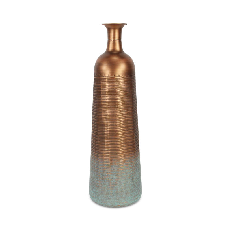 Hivvago 28 Inch Copper And Teal Abstract Tapered Metal Floor Vase