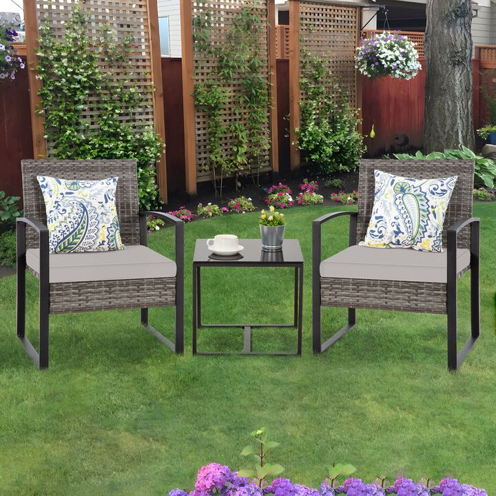 MONDAWE 3 Piece Outdoor Patio Furniture Patio Bistro Set Rattan Balcony Furniture Set