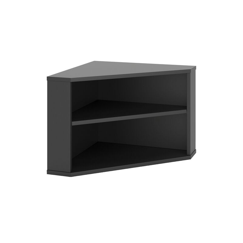 Tio 29 Inch Corner Bookcase Console with 2 Shelves, Triangle Shaped