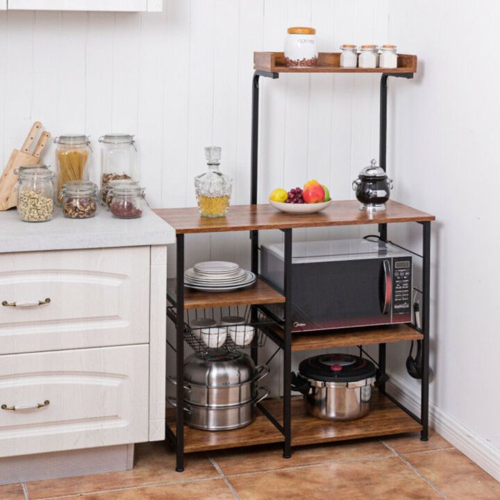 Hivago 4-tier Kitchen Baker's Rack with Basket and 5 Hooks