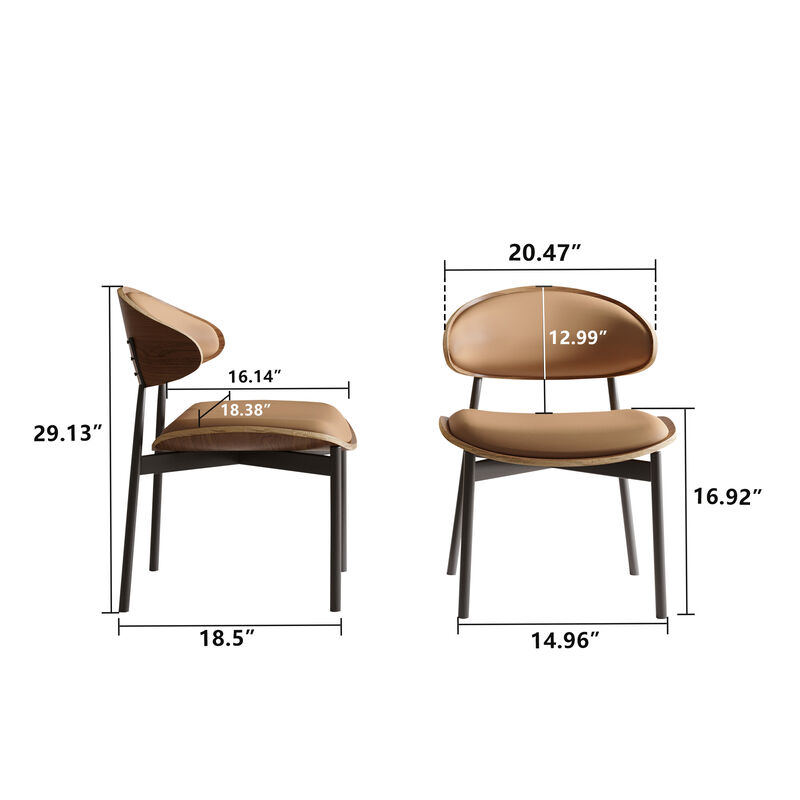 Leather Dining Chair with Wooden Frame & Metal Legs 2-piece 20.47"