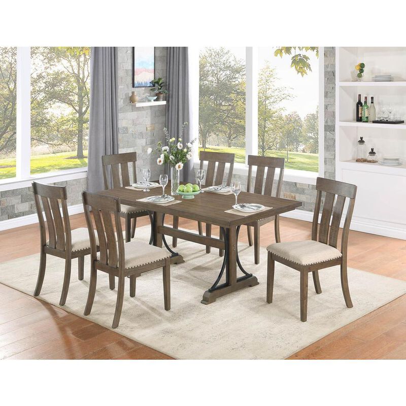 7 piece dining table set in brown oak color with 6 side chairs