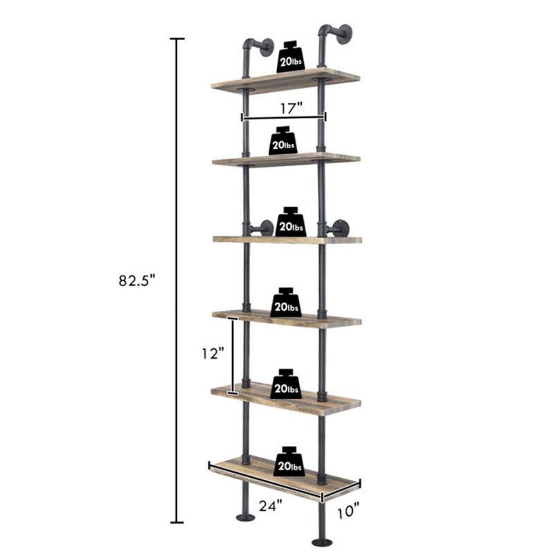 Hivago 6-Tier Industrial Wall Mounted Pipe Shelves