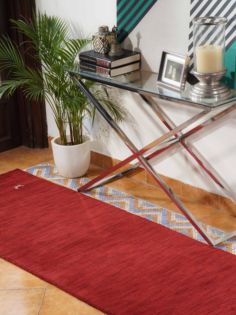 RUGSOTIC CARPETS HAND KNOTTED LOOM WOOL ECO-FRIENDLY AREA RUGS  - 2'6''x10', Runner, Red Color, Contemporary Modern Design, High Pile Thick Handmade Anti Skid Rugs for Living Room (L00100)