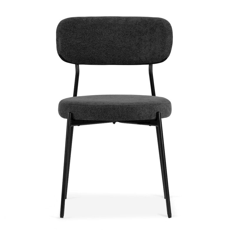 Glamour Home Set of 2 Aya Black Chenille Dining Chair with Black Steel Legs