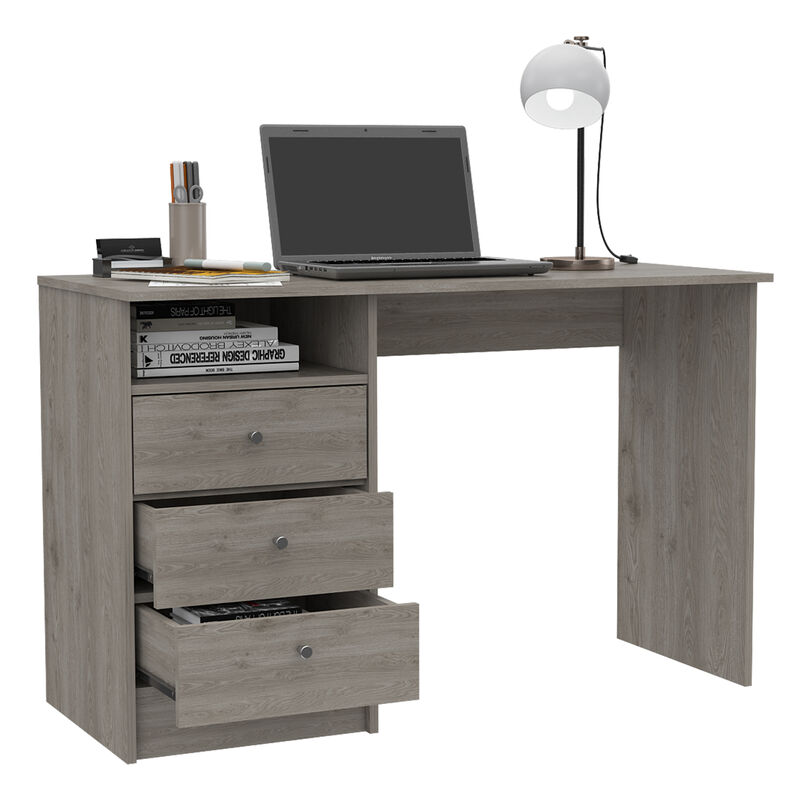 DEPOT E-SHOP Nemocon 3 Drawer Computer Desk With 1-Open Storage Shelf, Light Gray