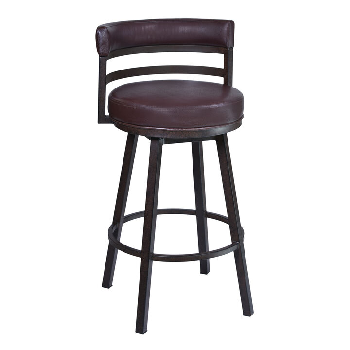 Titana Bar Height Swivel Black Faux Leather and Brushed Stainless Steel Bar Stool