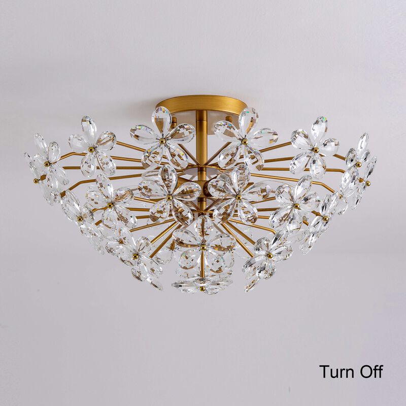 Bibiana Modern 6-Light Daisy Clear Crystals Large Size Flush Mount - Medium‑gloss Brushed Brass Finish image number 5