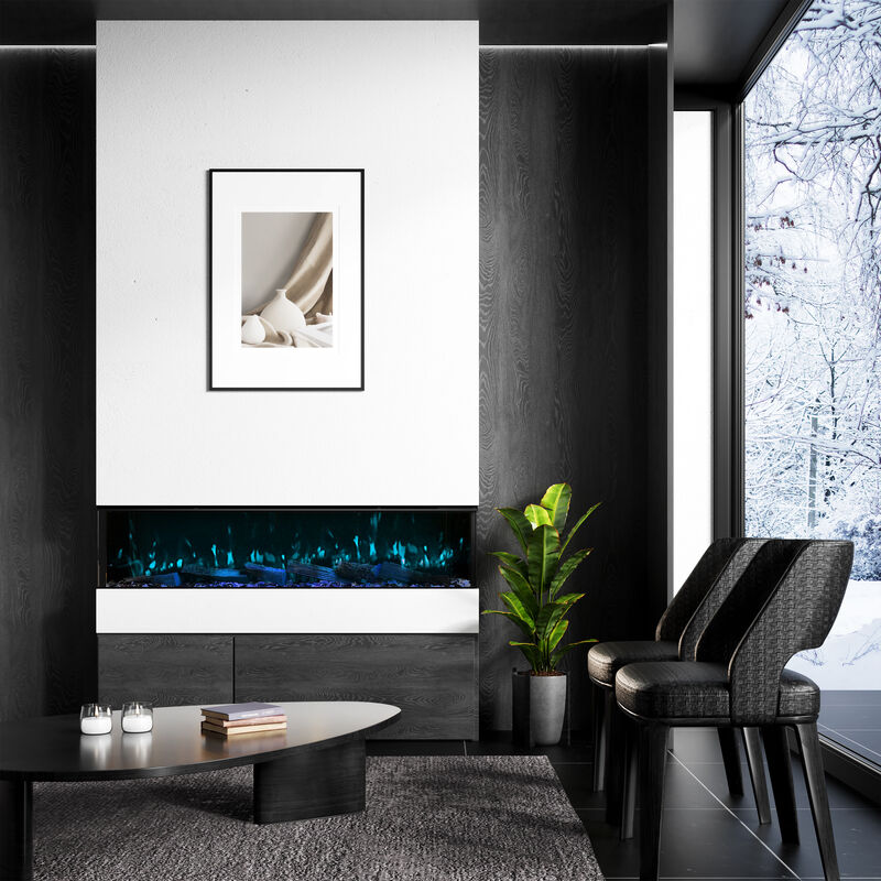 Mondawe Wall/Recessed Panoramic 60" Three-Sided Electric Fireplace With Multi-Color LED Flame and Smart Controls image number 2