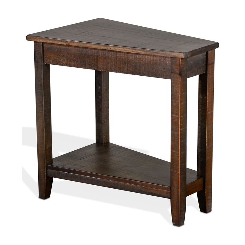 Flint Chairside Table with Shelf, 24 Inch Angled Dark Brown Mahogany