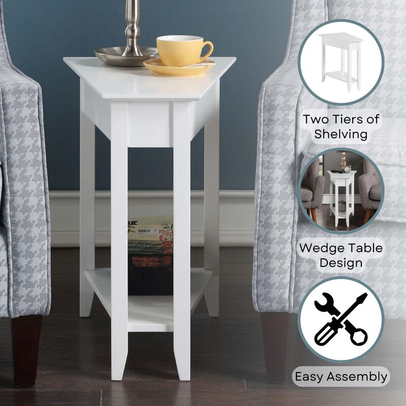 Convenience Concepts American Heritage Wedge End 24"" Classic Living Storage Shelf, Side Family Room, Bedside Table, White