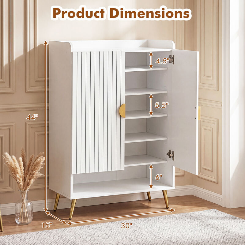 44" Tall Shoe Storage Cabinet with 7-Tier Doors and Adjustable Shelves for Entryway image number 3