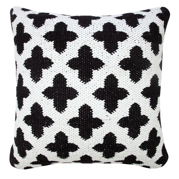 20" Black and White Swiss Cross Geometric Square Throw Pillow