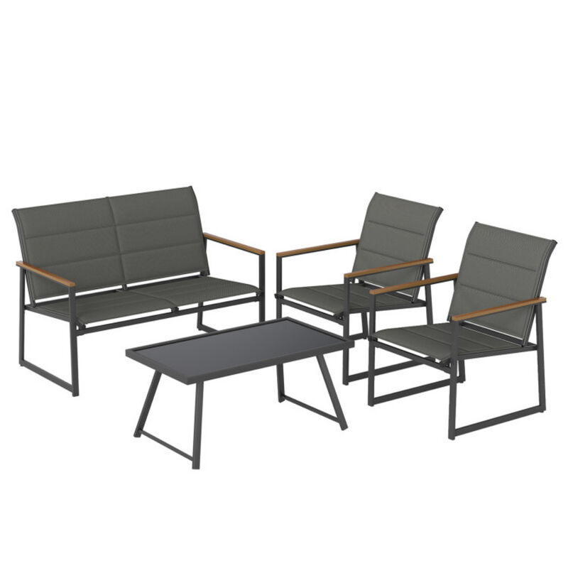 All-Weather Outdoor Patio Set &ndash; 4-Piece Lounge Furniture with Loveseat & Glass Table