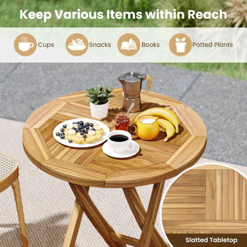 Hivvago Patio Teak Wood Dining Table with Slatted Tabletop and Sturdy X-Shaped Frame