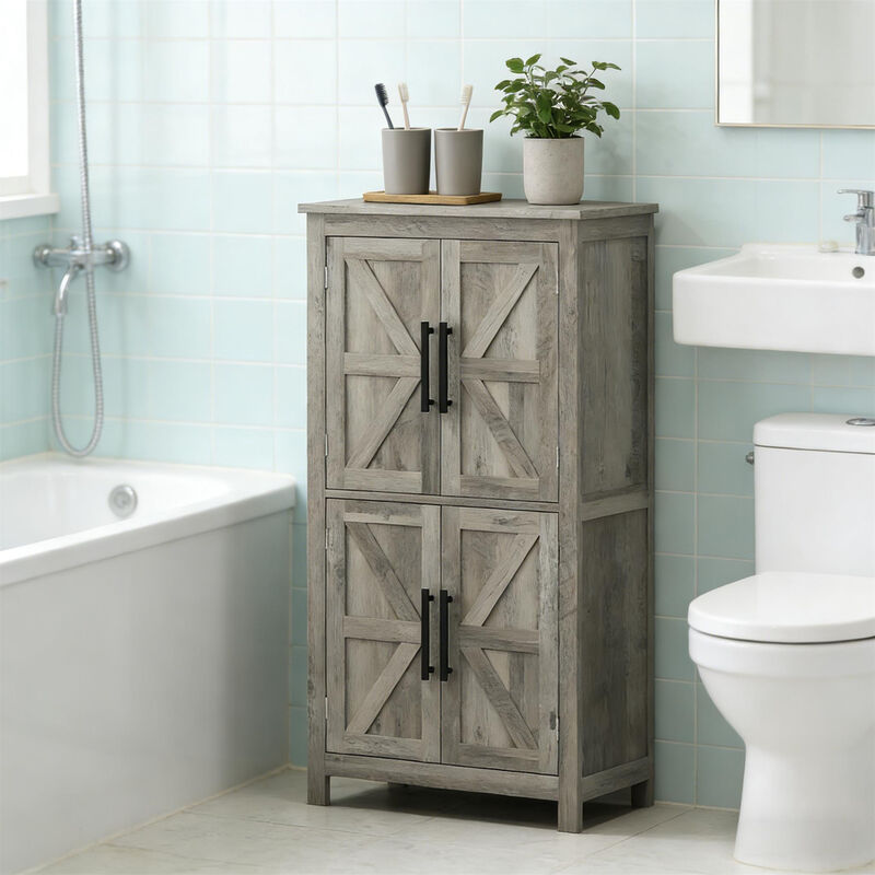 Farmhouse Storage Cabinet Light Gray Rustic Floor Cabinet with Barn Door, Adjustable Shelves image number 1