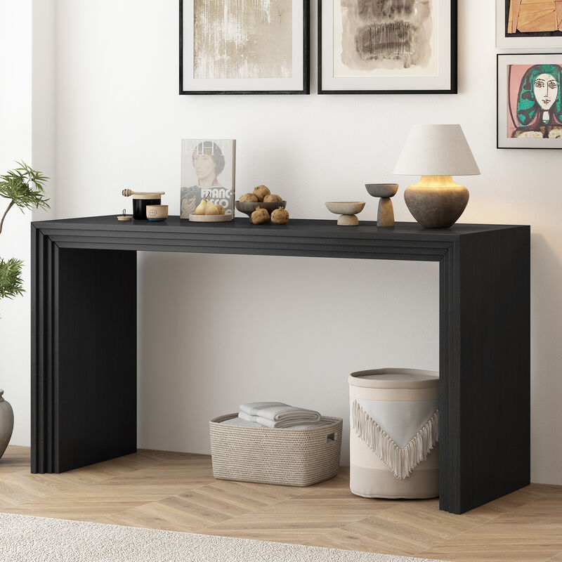 Whisen Modern Paulownia Solid Wood Veneer Console Table - Black