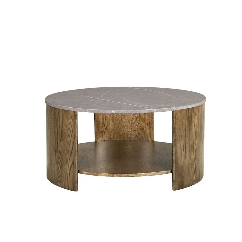 INK+IVY Round Mixed Material Coffee Table with Shelf