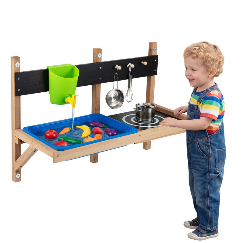 Kids Outdoor Mud Kitchen Wall Mounted Play Station for Backyard-Multi-color image number 4
