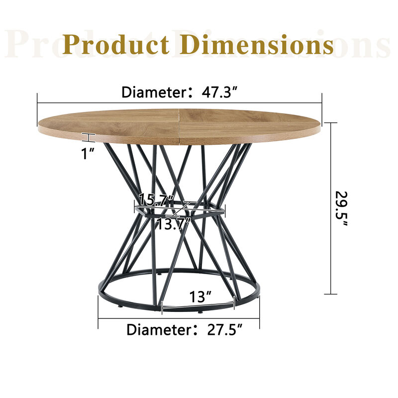 Whisen 47.3" Round Dining Table, MDF Metal for Home Kitchen Restaurant image number 9