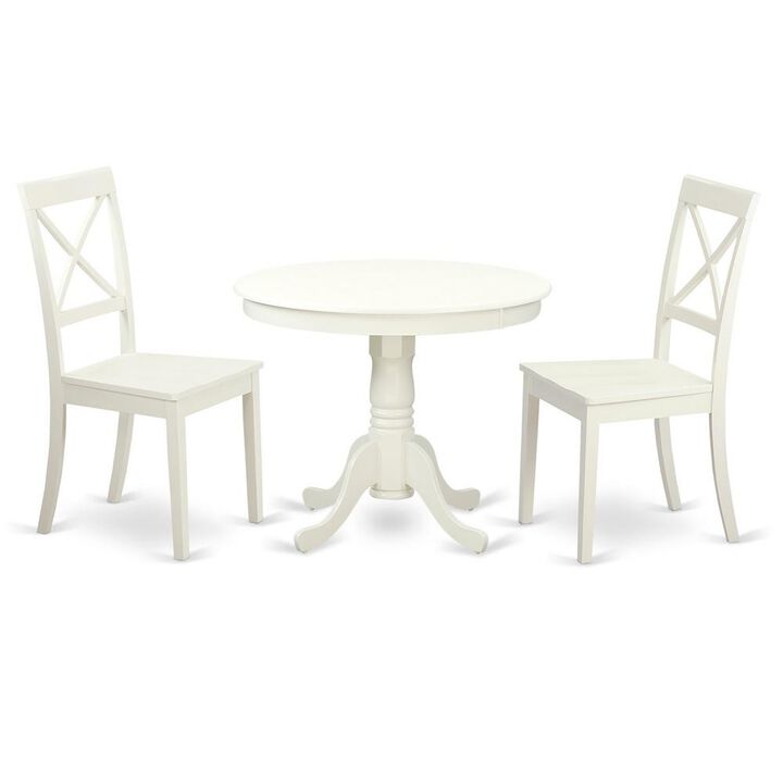 3 Pc set-Table and 2 Wood Kitchen Chairs in Linen White .