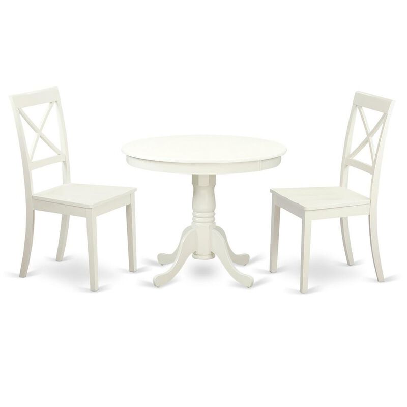 3 Pc set-Table and 2 Wood Kitchen Chairs in Linen White .