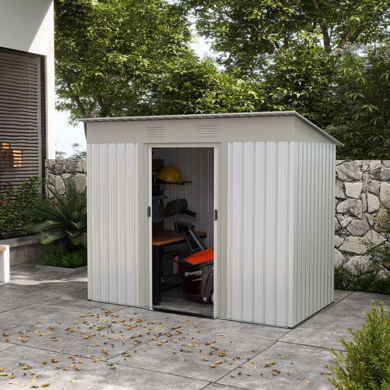 Outsunny 7' x 4' Metal Lean to Garden Shed, Outdoor Storage Shed, Garden Tool House with Double Sliding Doors, 2 Air Vents for Backyard, Patio, Lawn, Silver