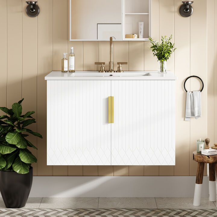ELEMENT ACE Vintage Bathroom Vanity with Ceramic Sink and Storage Cabinet