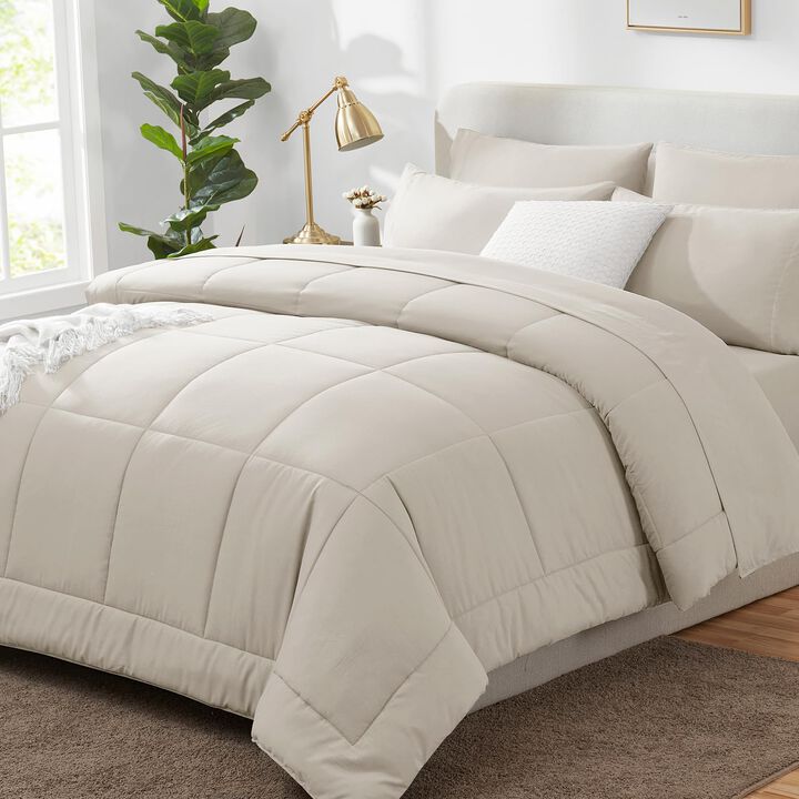 CozyLux Full Size Comforter Sets - 7 Pieces Bed in a Bag Set Beige, Bedding Sets Full with All Season Quilted Comforter, Flat Sh