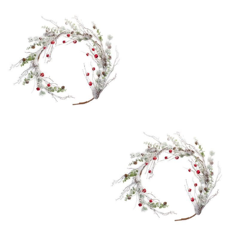 Snow Pine Garland with Sleigh Bells for Holiday and Winter D&eacute;cor (Set of 2)