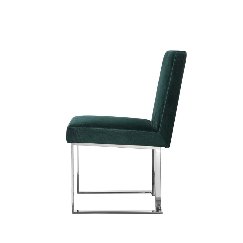 Boly 19 Inch Dining Chair, Set of 2, Green Velvet, Foam, Chrome Steel Base image number 3