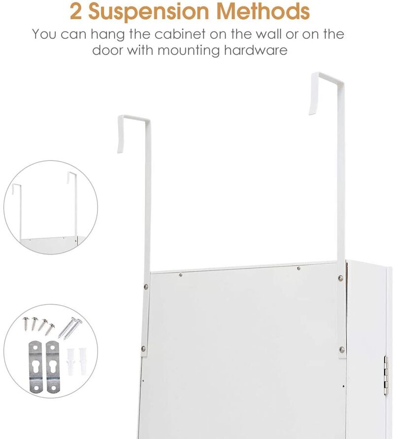 Full Length Mirror Jewelry Cabinet with Ring Slots and Necklace Hooks