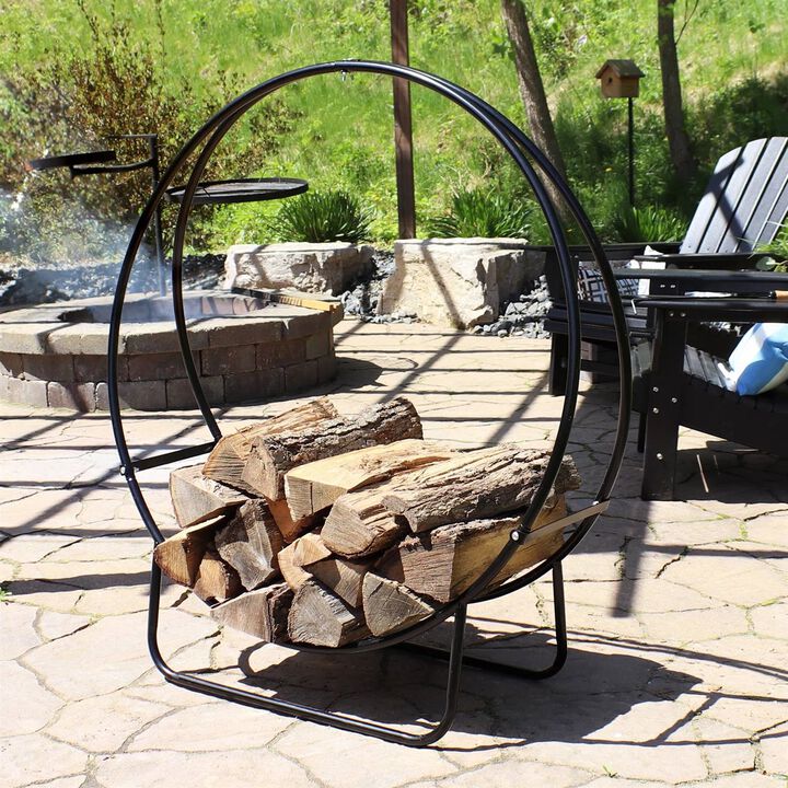 Hivvago Modern Black Metal Indoor Outdoor Firewood Holder Log Rack