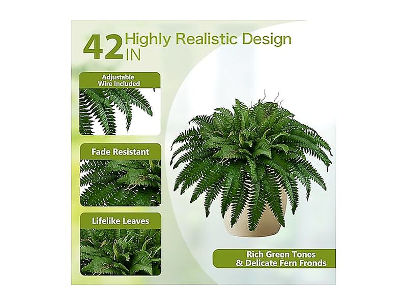 42 Inch Artificial Boston Ferns Bush Set 2 Large Faux Plants 79 Branches Fake image number 3