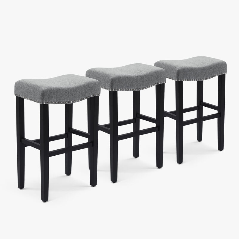 WestinTrends 29" Upholstered Saddle Seat Black Bar Stool (Set of 3)